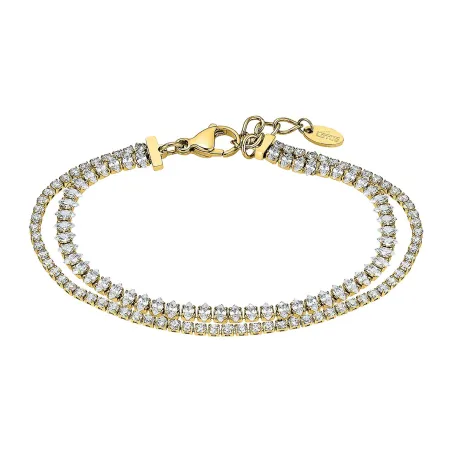Pulsera Doble Lotus Style Acero Baño Oro y Circonitas Blancas LS2574-2/2