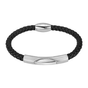 Pulsera Lotus Style Piel Trenzada Negra y Acero LS2594-2/1