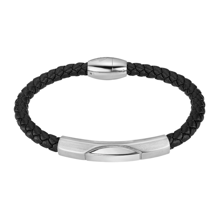 Pulsera Lotus Style Piel Trenzada Negra y Acero...