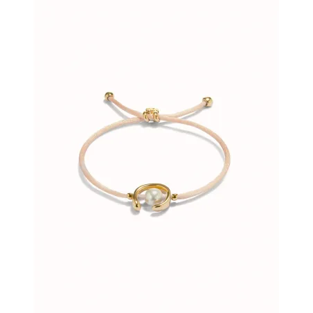 Pulsera UNOde50 Ser Diferente Hilo Salmón, Baño Oro y Perla Shell PUL2505SLMORO0M