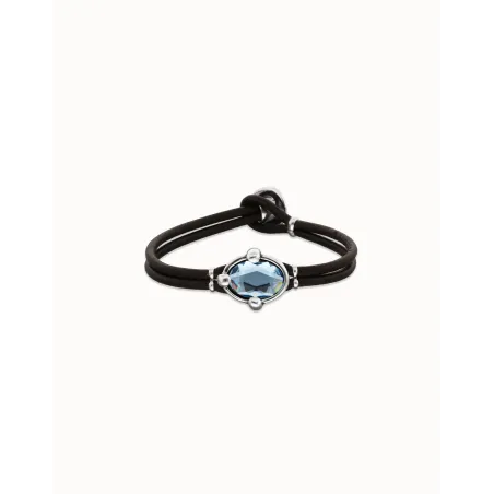 Pulsera UNOde50 Ser Deslumbrante Cuero Negro y Cristal Azul PUL2594AZUMTL0M