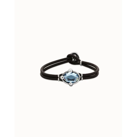 Pulsera UNOde50 Ser Deslumbrante Cuero Negro y Cristal Azul PUL2594AZUMTL0M