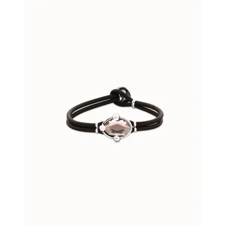Pulsera UNOde50 Ser Deslumbrante Cuero Negro y Cristal Rosa PUL2594RSAMTL0M