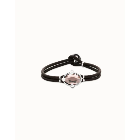 Pulsera UNOde50 Ser Deslumbrante Cuero Negro y Cristal Rosa PUL2594RSAMTL0M