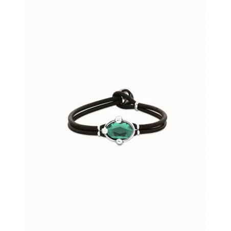 Pulsera UNOde50 Ser Deslumbrante Cuero Negro y Cristal Verde PUL2594VRDMTL0M