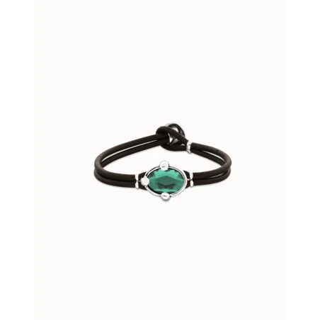 Pulsera UNOde50 Ser Deslumbrante Cuero Negro y Cristal Verde PUL2594VRDMTL0M