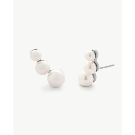 Pendientes Trepadores Majorica Petit Plata Baño Rodio y 3 Perlas 18121.01.2.E00.906.1