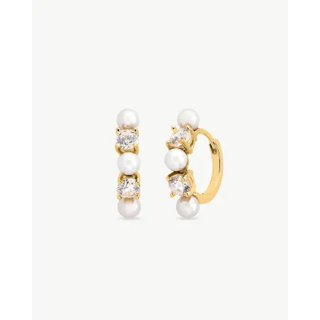 Pendientes Majorica Zirconia Aro Plata Baño Oro, Perlas y Circonitas 18171.01.1.E00.909.1