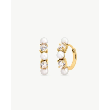 Pendientes Majorica Zirconia Aro Plata Baño Oro, Perlas y Circonitas 18171.01.1.E00.909.1