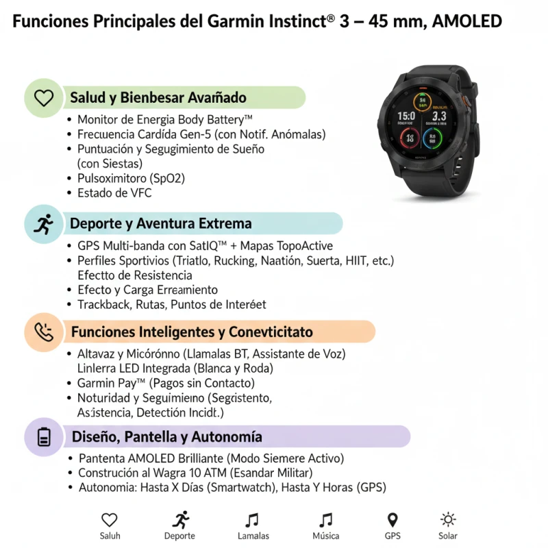 Smartwatch Garmin Instinct® 3  Negro 010-02936-00