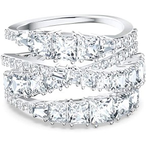 Anillo Swarovski Hyperbola Baño Rodio y Cristales Blancos...