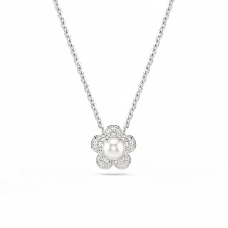 Gargantilla Swarovski Angelic Flor Baño Rodio, Cristales Blancos y Perla 5755817