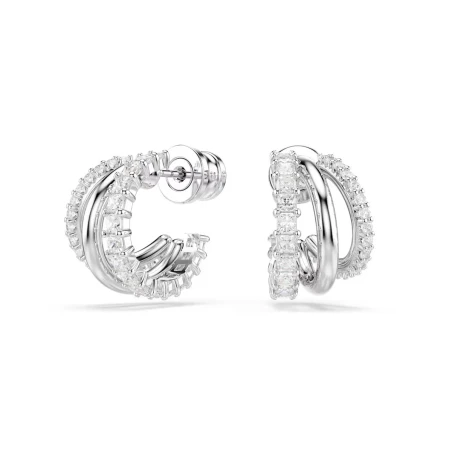 Pendientes Swarovski Hyperbola Triple Aro Baño Rodio y Cristales Blancos 5737110