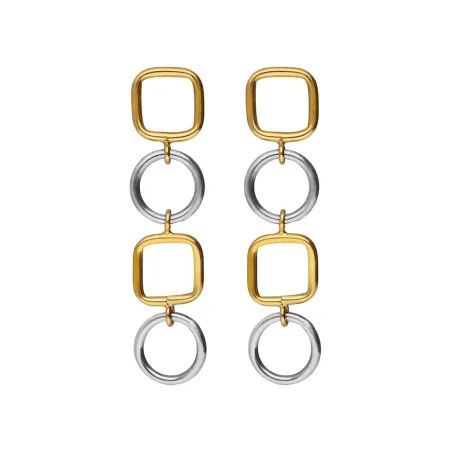 Pendientes Largos Victoria Cruz Nivola Plata Baño Bicolor A5507-BT