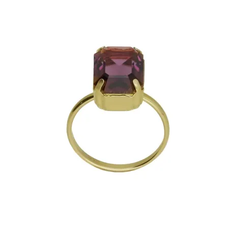 Anillo Victoria Cruz Helena Plata Baño Oro y Cristal Burdeos A4336-11DA