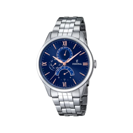 Reloj Festina Retro Plateado y Azul Multifunción Hombre F16822/3
