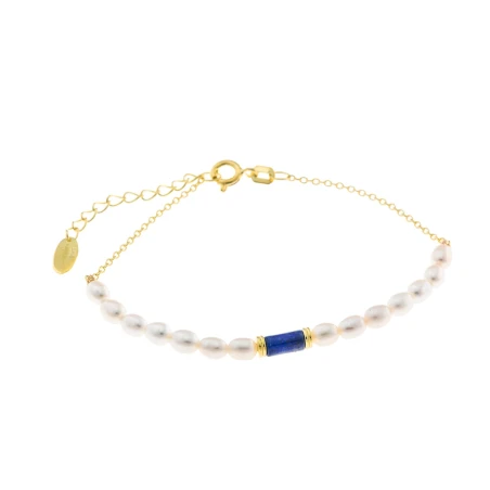 Pulsera Salvatore Plata Baño oro, Lapislazuli y Perlas 272P0020
