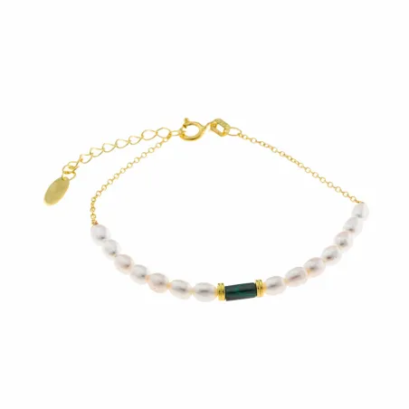 Pulsera Salvatore Plata Baño oro, Malaquita y Perlas 272P0019
