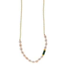 Collar Salvatore Plat Baño Oro, Perlas y Malaquita 136A0755