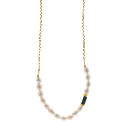 Collar Salvatore Plat Baño Oro, Perlas y Malaquita 136A0755