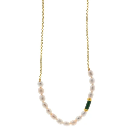 Collar Salvatore Plat Baño Oro, Perlas y Malaquita 136A0755