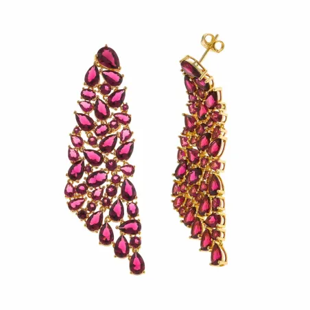 Pendientes Salvatore Plata Baño Oro y Circonitas Rojas 151A0183