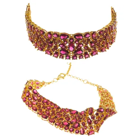 Pulsera Salvatore Plata Baño oro y Circonitas Rojas 151P0046