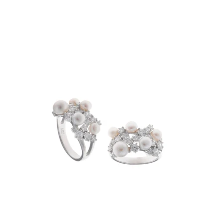 Anillo Salvatore Wedding Plata Baño Rodio, Circonitas y Perlas 272S0035
