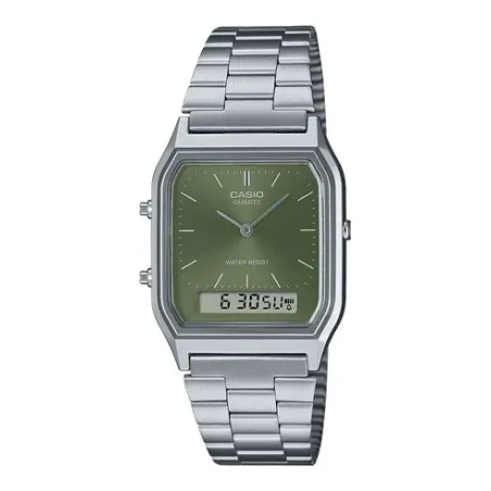Reloj Casio Edgy Plateado y Verde Analógico y Digital AQ-230A-3AMQYES