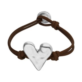Pulsera UNOde50 Corazón Baño Plata y Cordón Negro...