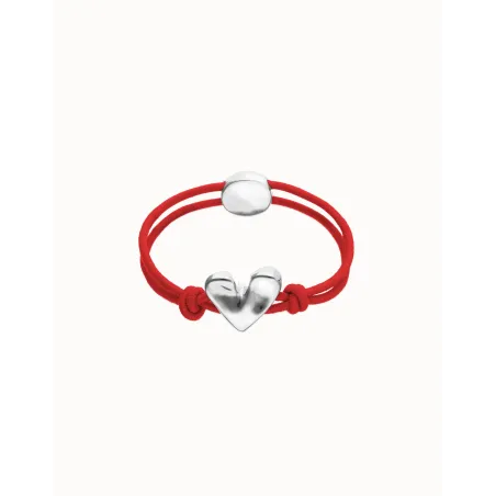 Pulsera UNOde50 Corazón Baño Plata y Cordón Rojo PUL2641ROJMTL0M