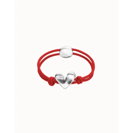 Pulsera UNOde50 Corazón Baño Plata y Cordón Rojo PUL2641ROJMTL0M