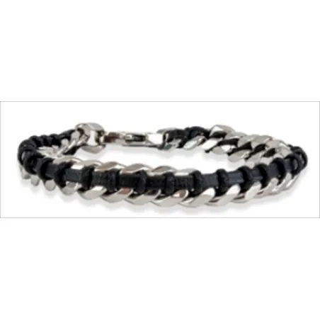 Pulsera Olliver Abbott Acero y Piel Vegana Negra Hombre 37ABA14878NE 