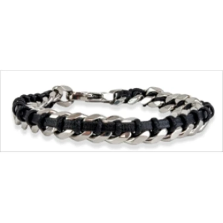 Pulsera Olliver Abbott Acero y Piel Vegana Negra Hombre 37ABA14878NE