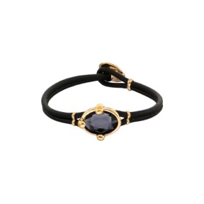 Pulsera UNOde50 Cuero Negro y Cristal Negro PUL2594NGRORO0M 
