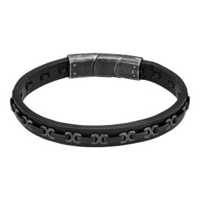 Pulsera Lotus Style Men In Black Piel y Acero Hombre...