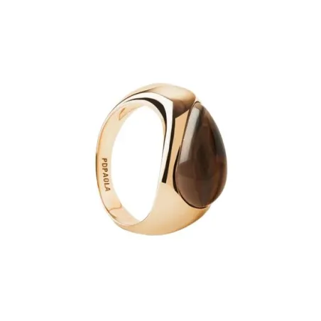 Anillo PdPaola Luna Plata Baño oro y Cuarzo Ahumado AN01-E96