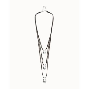 Collar Triple UNOde50 Gravedad Cuero y Bolas Baño Plata...