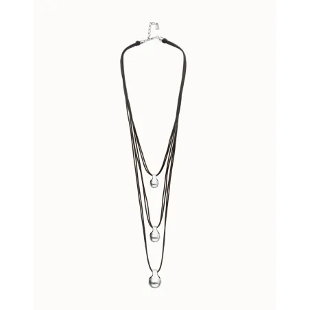 Collar Triple UNOde50 Gravedad Cuero y Bolas Baño Plata COL2044MARMTL0U