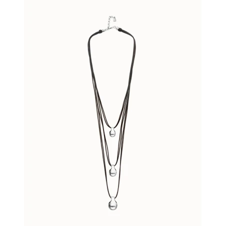 Collar Triple UNOde50 Gravedad Cuero y Bolas Baño Plata COL2044MARMTL0U