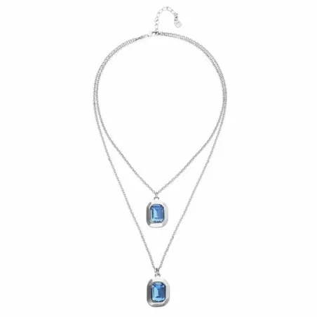 Collar Doble UNOde50 Núcleo Baño Plata y Cristales Azules COL2072AZUMTL0U