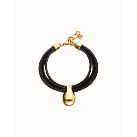 Pulsera UNOde50 Gravedad Cuero Negro y Bola Baño Oro PUL2605MARORO0M