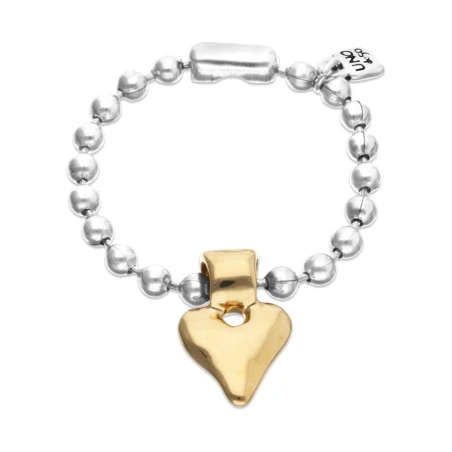 Pulsera UNOde50 Pálpito Bolas Baño Plata y Corazón Baño Oro PUL2636OROMTL0M