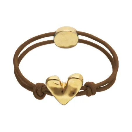 Pulsera UNOde50 Corazón Baño Oro y Cordón Marrón PUL2641MARORO0M