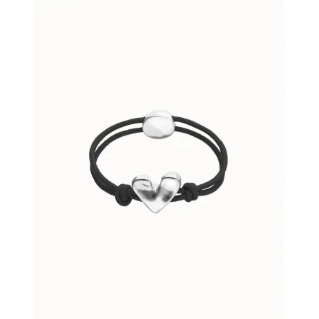 Pulsera UNOde50 Corazón Baño Plata y Cordón Negro PUL2641NGRMTL0M