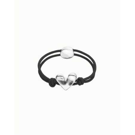 Pulsera UNOde50 Corazón Baño Plata y Cordón Negro PUL2641NGRMTL0M