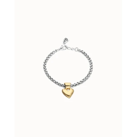 Pulsera UNOde50 Pálpito Cadena Baño Plata y Corazón Baño Oro PUL2642OROMTL0M