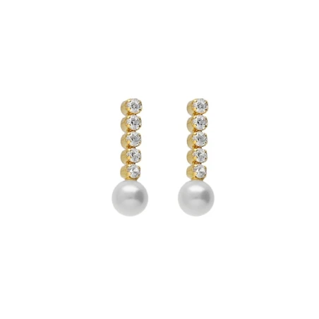Pendientes Cortos Victoria Cruz Aurore Plata Baño Oro, Cristales Riviere y Perla A5109-00DT