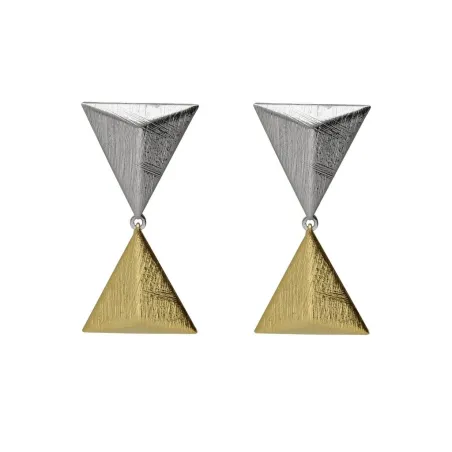 Pendientes Victoria Cruz Good Morning Doble Triángulo Plata baño Bicolor A5238-BT