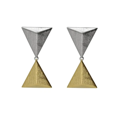 Pendientes Victoria Cruz Good Morning Doble Triángulo Plata baño Bicolor A5238-BT